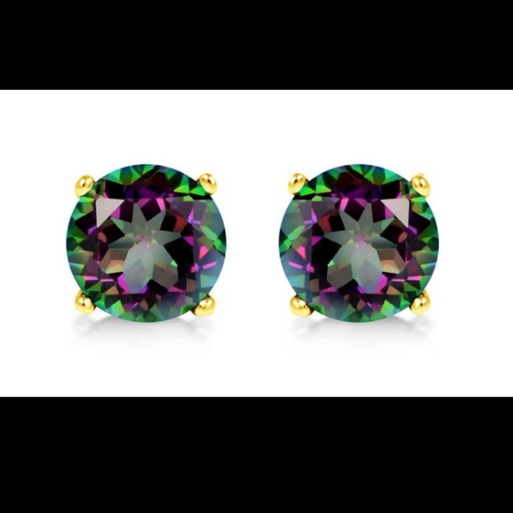 10K Yellow Gold Rainbow Topaz Stud Earrings